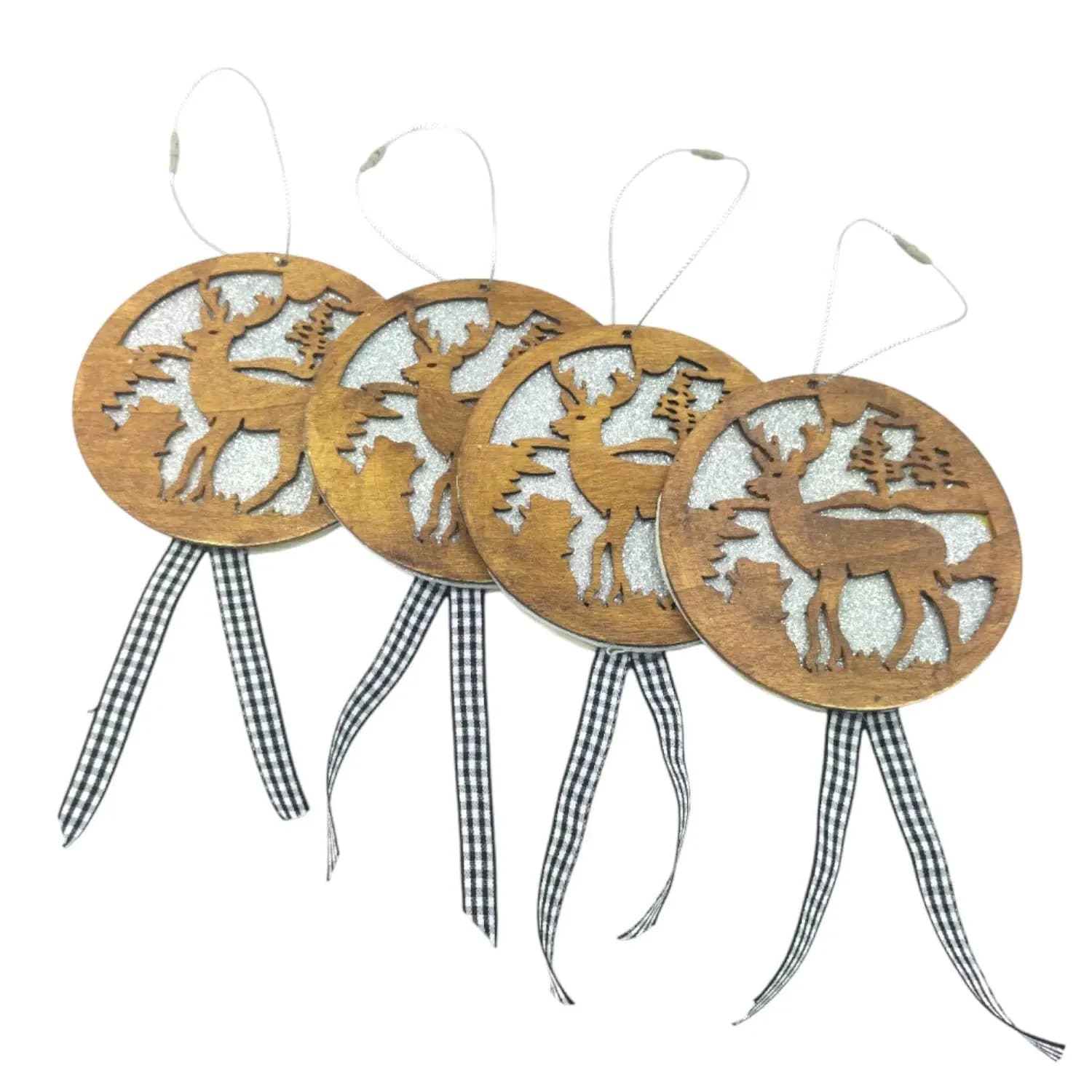 Wooden and White Elk Ornaments – Elegant Christmas Tree Déco handmade by Handmade by Pat