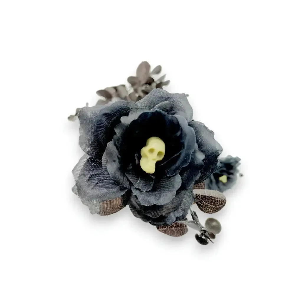 Black Rose with Skull – Gothic Halloween Floral Stem