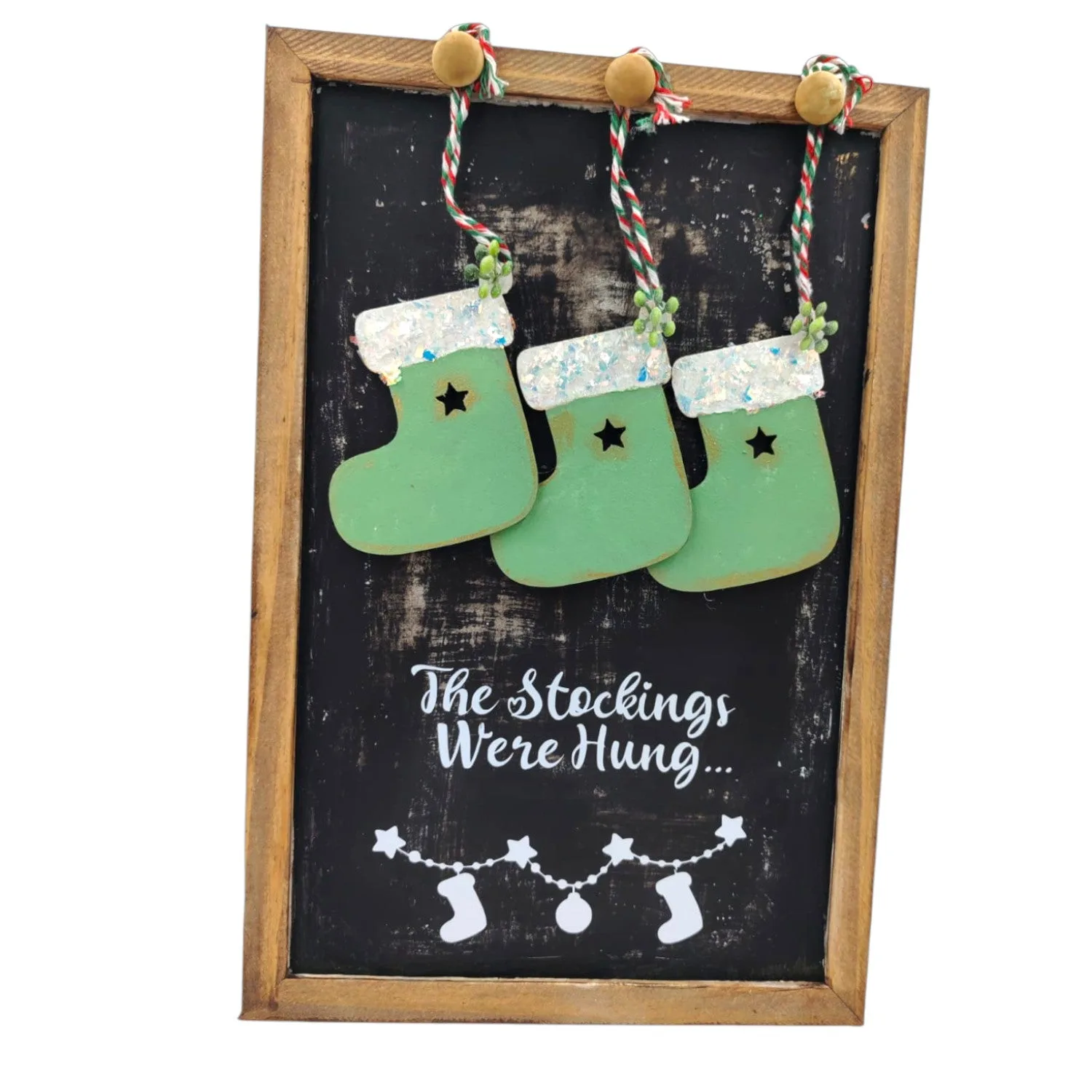 Vintage 'The Stockings Were Hung’ Wooden Hanging Sign