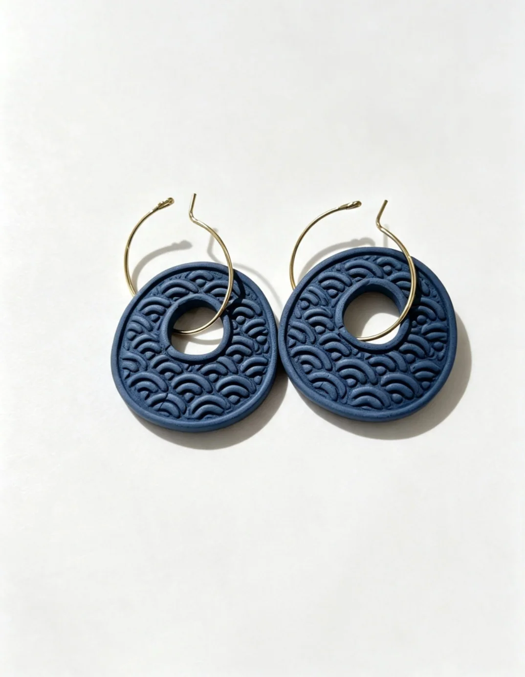 Navy Blue Textured Hoop Earrings handmade by Heart of Clay