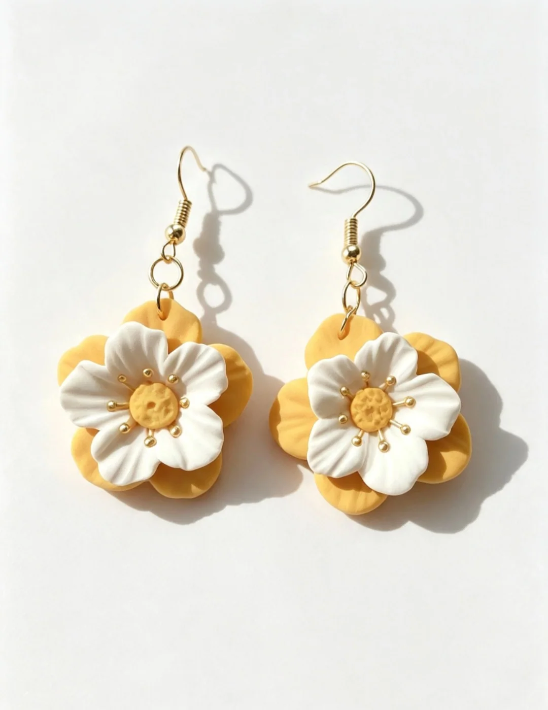 Yellow & White Floral Earrings handmade by Heart of Clay