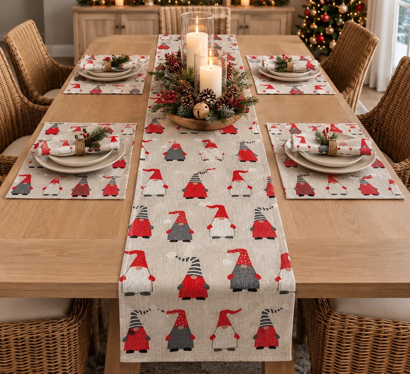 Table Runner Christmas Gnomes handmade by Tantalizing Tableware