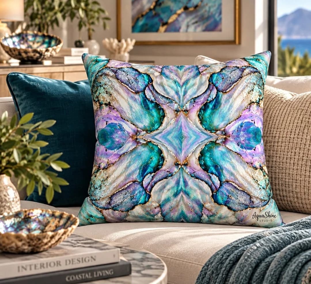 Iridescent Symmetry 45cm x 45cm Scatter Cushion handmade by AquaShine Studio & Interiors